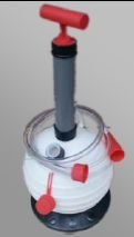 Doppelhub Vakuumpumpe, 6 Liter Kunststoffkanister, Spezial Verschlussdeckel mit Anschluss 6 mm, 2 m Schlauch, säurefest
